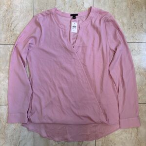 Ann Taylor Light Pink Surplice Long-Sleeve Blouse - Size Large